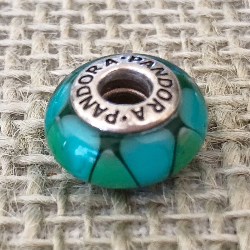 PANDORA Glass Bead Charm Turquoise Blue Green 925